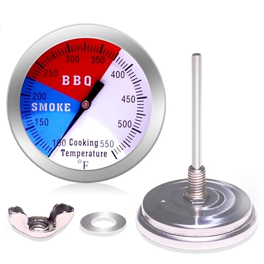 BBQ Thermometer Gauge - Charcoal Grill Pit Smoker Temp Gauge Grill Thermometer with Fahrenheit and Heat Indicator (2 Pack)