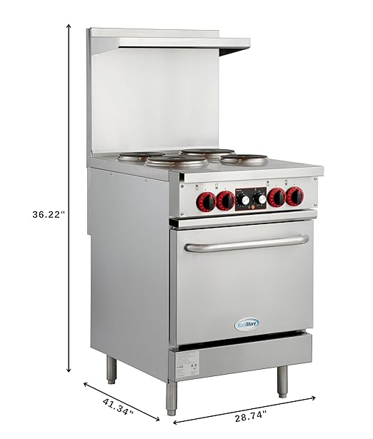 KoolMore 24 in. Commercial Electric Range with 4 Burners and 1 Standard Electric Oven in Stainless Steel - 208V 3-Phase, CSA Listed (KM-CR24-E)