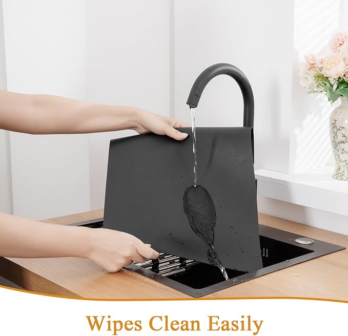SHACOS Placemats Set of 6 Faux Leather Waterproof Leakproof Wipeable PU Non-Slip Vinyl Place Mats Heat Resistant Table Mats for Kitchen Dining Table Indoor Outdoor, Black