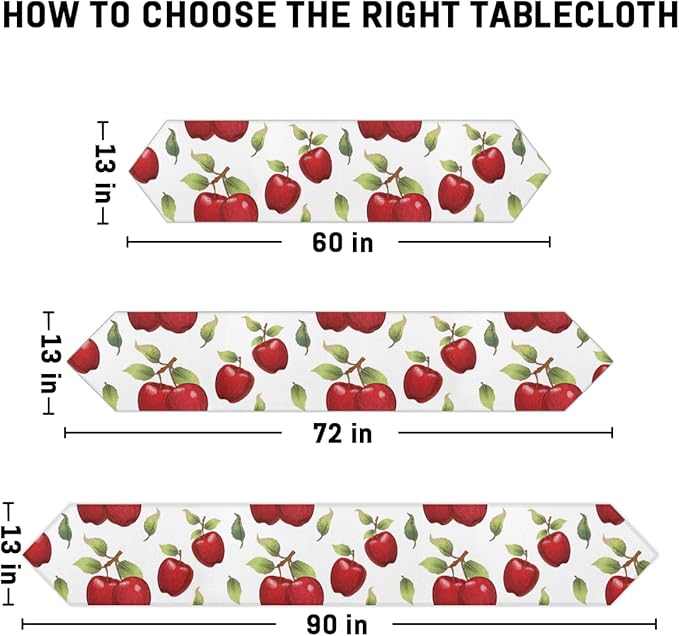 Apples Leaves Table Runners 60 Inches Long Table Runner Washable Kitchen Dining Tabletop Decor for Indoor Outdoor Party Wedding Dining Room Coffee Table Decoration 13x60 Inch
