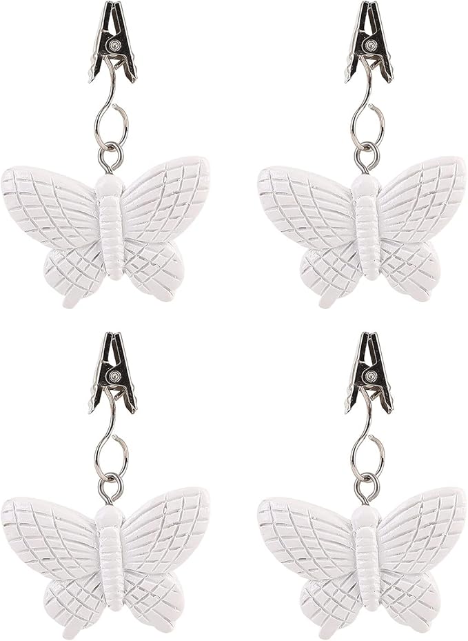 TwoFish Home Set of 4 White Butterfly Resin Tablecloth Weights Clips White Butterfly Handicraft Tablecloth Clamps Pack of 4