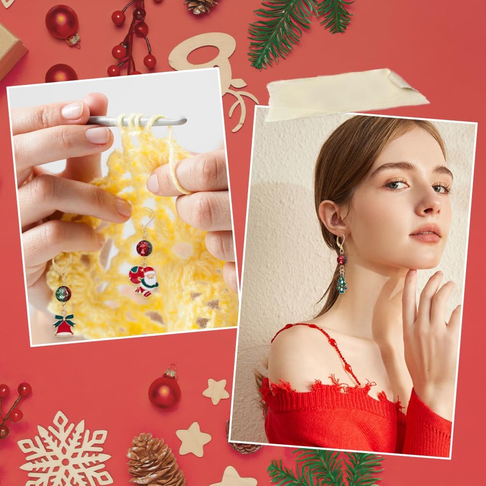 SUNNYCLUE 1 Box 24Pcs 12 Style Christmas Crochet Stitch Markers Stitch Marker Small Enamel Crochet Knitting Charms for Knitting Weaving Sewing Needleworks DIY Craft Supplies