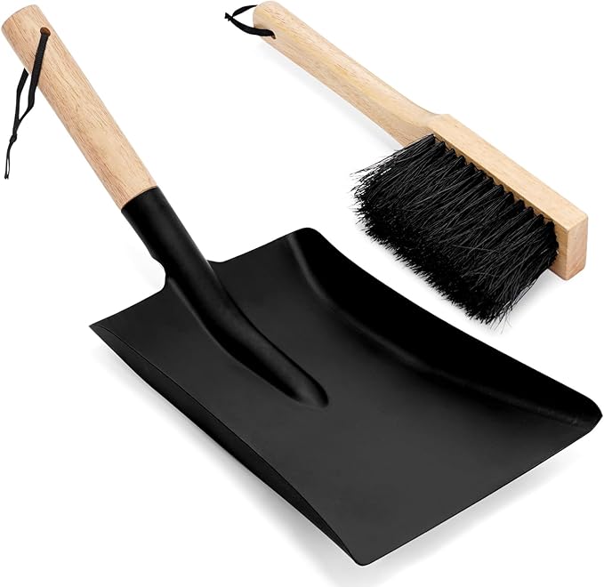 INNO STAGE Ash Shovel and Brush Set - Fireplace Tools Set Hearth Indoor Outdoor Modern Firepit Coal Shovel and Brush Kit Cleaning Tool Rust Resistant (9 * 18inch)