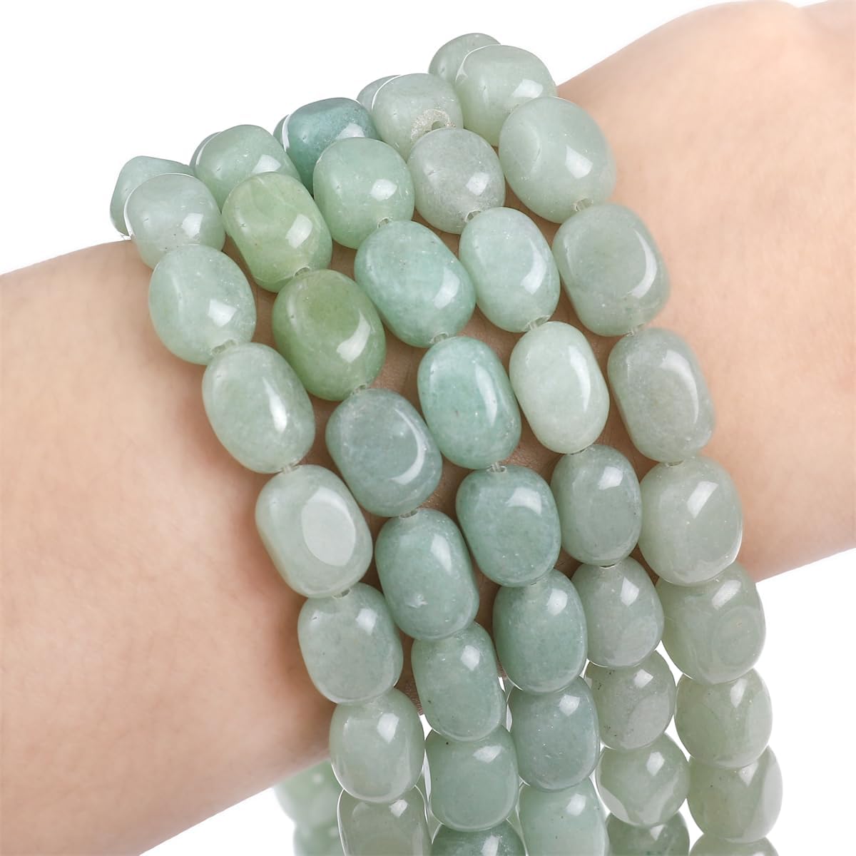 Natural Light Green Aventurine Cuboid Stone Loose Semi Gemstone Beads for Jewelry Making 8mmx12mm 38cm/Strand