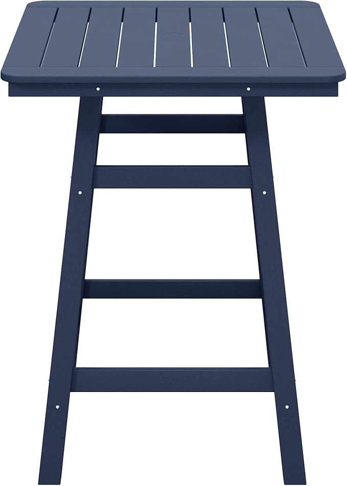 Costaelm Outdoor Bar Table, 37" Counter Height Square Patio Cocktail Bar Table with Umbrella Hole, Patio Bistro Dining Pub Table for Front Porch Deck Backyard Garden, Navy Blue