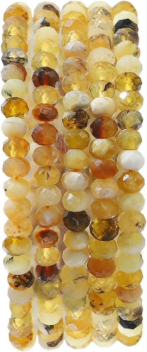 Natural Yellow Opal Beads 4x2mm 120pcs Faceted Rondelle Loose Semi Gemstone Beads for Jewelry Making Design