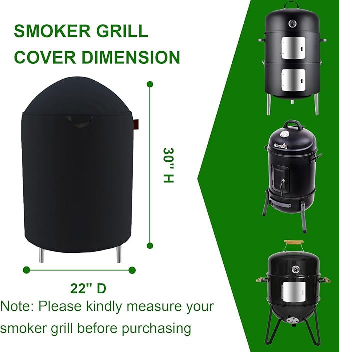 Outdoor Round Smoker Cover Fits Char-Broil 16" Bullet Smoker, Realcook 17" Smoker, OURCAMP 17" BBQ Smoker, Cuisinart COS-116 Vertical Charcoal Smoker,Joyagrill 17-1/2" Smoker Grill (22" D x 30" H)