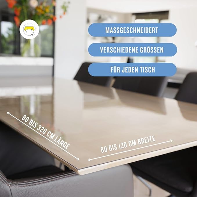 Clear Table Cover Protector, 40x40 inch , German Quality with 3 Mm Thickness, Stain Resistant Dining Pad with Beveled Edges, Washable Tablecloth, Fitted Clear Desk Cover for Indoor & Outdoor Use