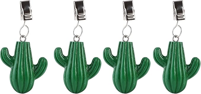 TwoFish Home Set of 4 New Green Cactus Tablecloth Weights Clips Handicraft New Green Cactus Tablecloth Clamps Pack of 4
