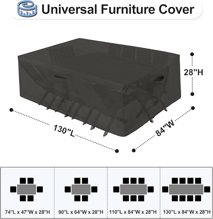 OutdoorLines Outdoor Waterproof Patio Table Furniture Set Covers - Rectangle Couch Sectional Cover Outside Weatherproof Patio Furniture Covering for Deck, Lawn and Backyard 130"L x 84"W x 28"H, Black