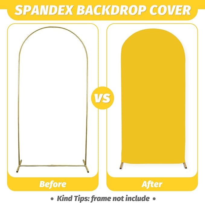MODFUNS Set of 3 Wedding Arch Cover Gold Spandex Arch Backdrop Cover 5&6&7ft Fitted Round Top Arch Cover Stretchy Backdrop Chiara Arched Frame Cover 2-Sided Arch Covers for Holiday Wedding Banquet