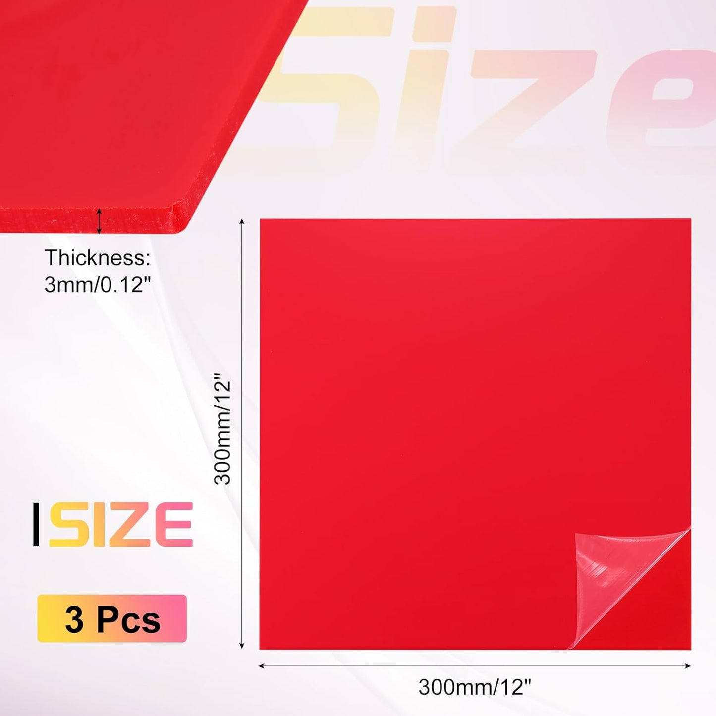 uxcell 3Pcs Acrylic Sheets 12x12 Inch Acrylic Panel 1/8 Inch-3mm Plastic Board for Picture Frames Sign Holders DIY Display Projects Craft, Red