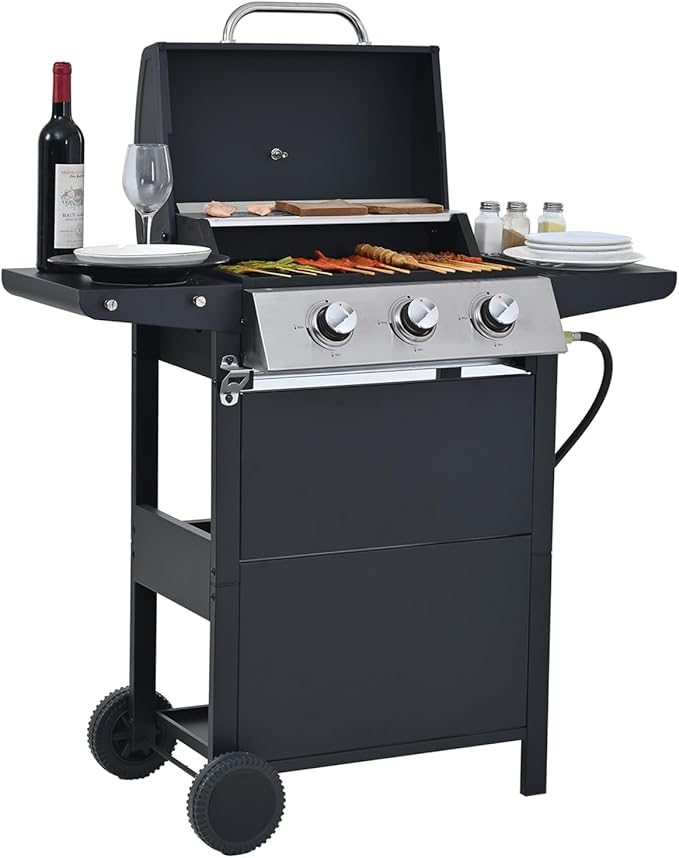 Endark Propane Gas Grill 3-Burner,26,000 BTU Stainless BBQ Grill with Porcelain-Enameled Cooking Grates,Built-In Thermometer,Includes Side Shelf and Wheels,Ideal for Backyard,Patio,Outdoor Cooking