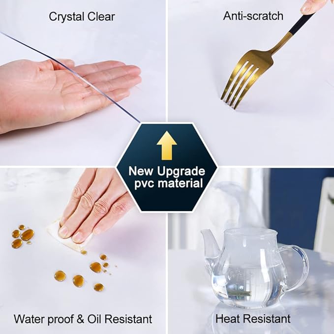 40x52 inch Thick Clear PVC Dining Table Protector Plastic Tablecloth Desk Cover Pad Mat Wooden Furniture Coffee Glass Bistro Bar Table Cloth Top Topper Protection Waterproof Rectangular Vinyl Plastic