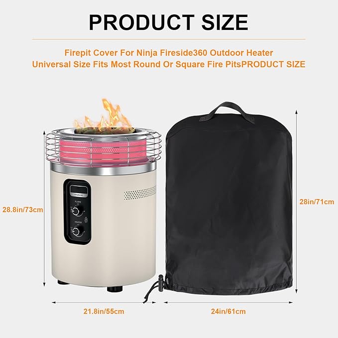 Fire Cover for Ninja Fireside360: Outdoor Heavy Duty 600D Oxford with PVC Backing, Waterproof & Dustproof, Dual Handles, Dual Drawstring Hem, Fits for Fireside360 Fire Pit