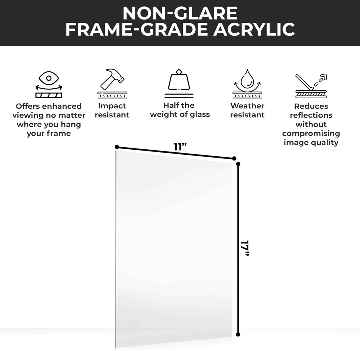 11x17 Non-Glare Acrylic Plexiglass Replacement for Picture Frame for 11x17 Photo Frame, UV-Resistant Non-Glare Acrylic Cover Sheet