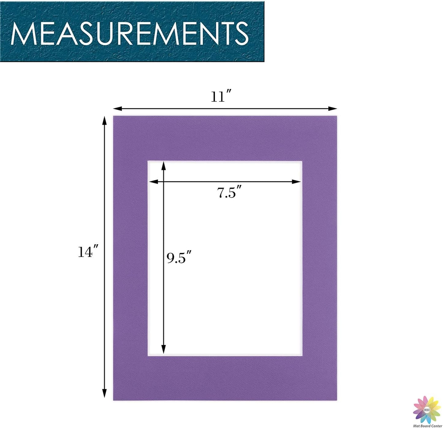 Mat Board Center, Pack of 10, 11x14 for 8x10 Purple Color Mats - Bevel Cut, Acid Free, 4-ply Thickness, White Core - for Pictures, Photos, Framing