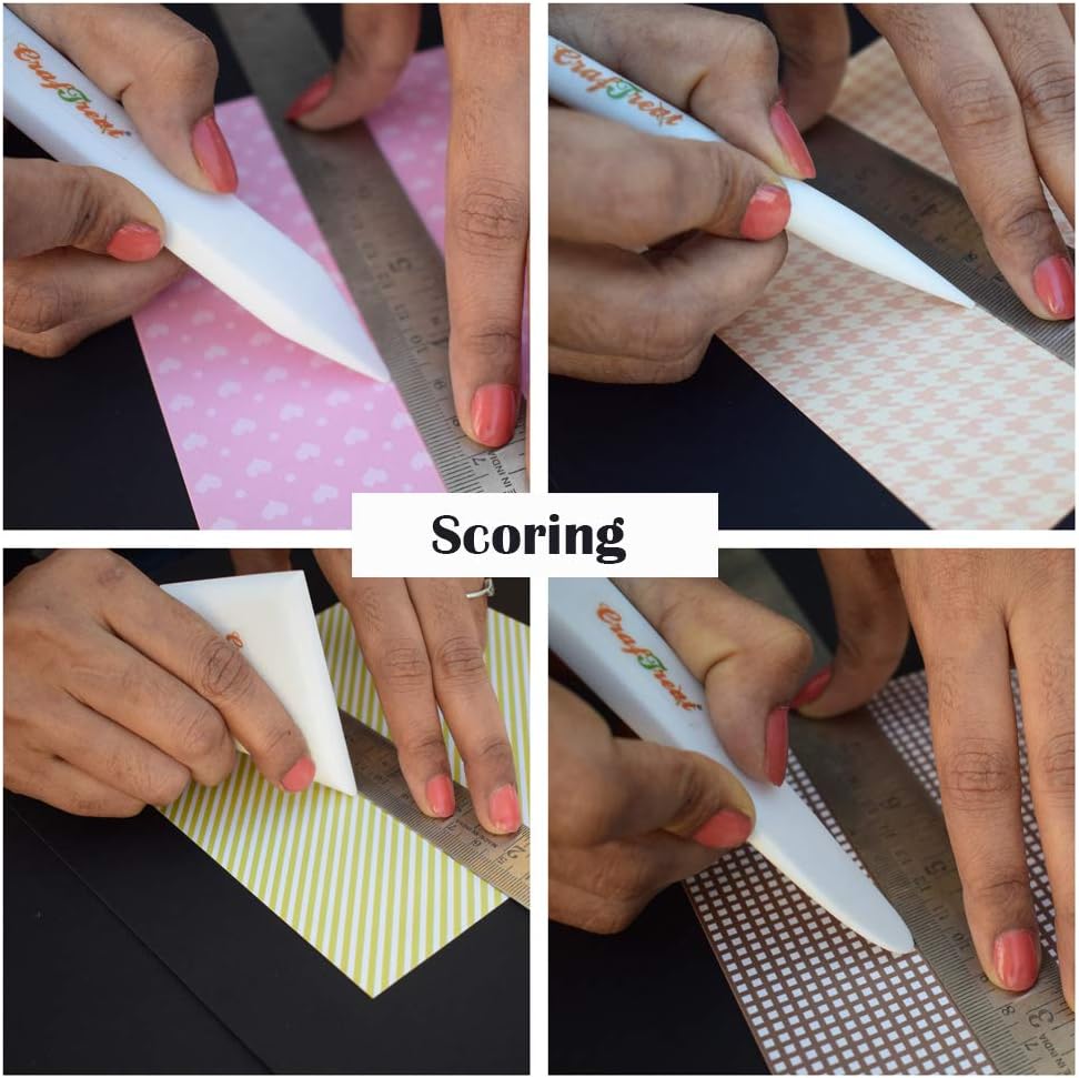 CrafTreat Teflon Bone Folder and Scoring Tool Set - Large, Ergo Square, Lifter and Burnisher - Paper Scorer, Card Folder, Binding Tool, Leather Burnisher - Smooth, Non Stick, Ergonomic Craft Tool