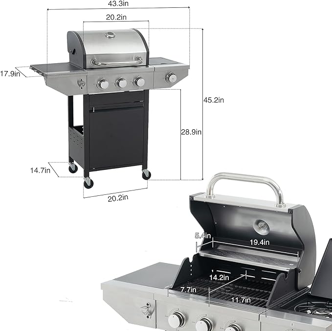 Endark 3-Burner 37,000 BTU Stainless Steel Outdoor Propane Gas Grill with Side Burner & Porcelain Grates | Wheeled BBQ Grill for Patio, Garden, Backyard, Camping, Perfect for Grilling, Searing