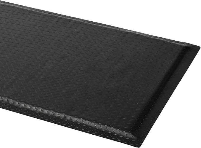 3 x 6 FT Anti Fatigue Mats Industrial 15/16 Inch Thick Soft Sponge Ergonomic Mat Durable Heavy Duty Diamond Plate for Standing Non Slip Industrial Grade Floor Mat for Leg & Back Pain (Black)
