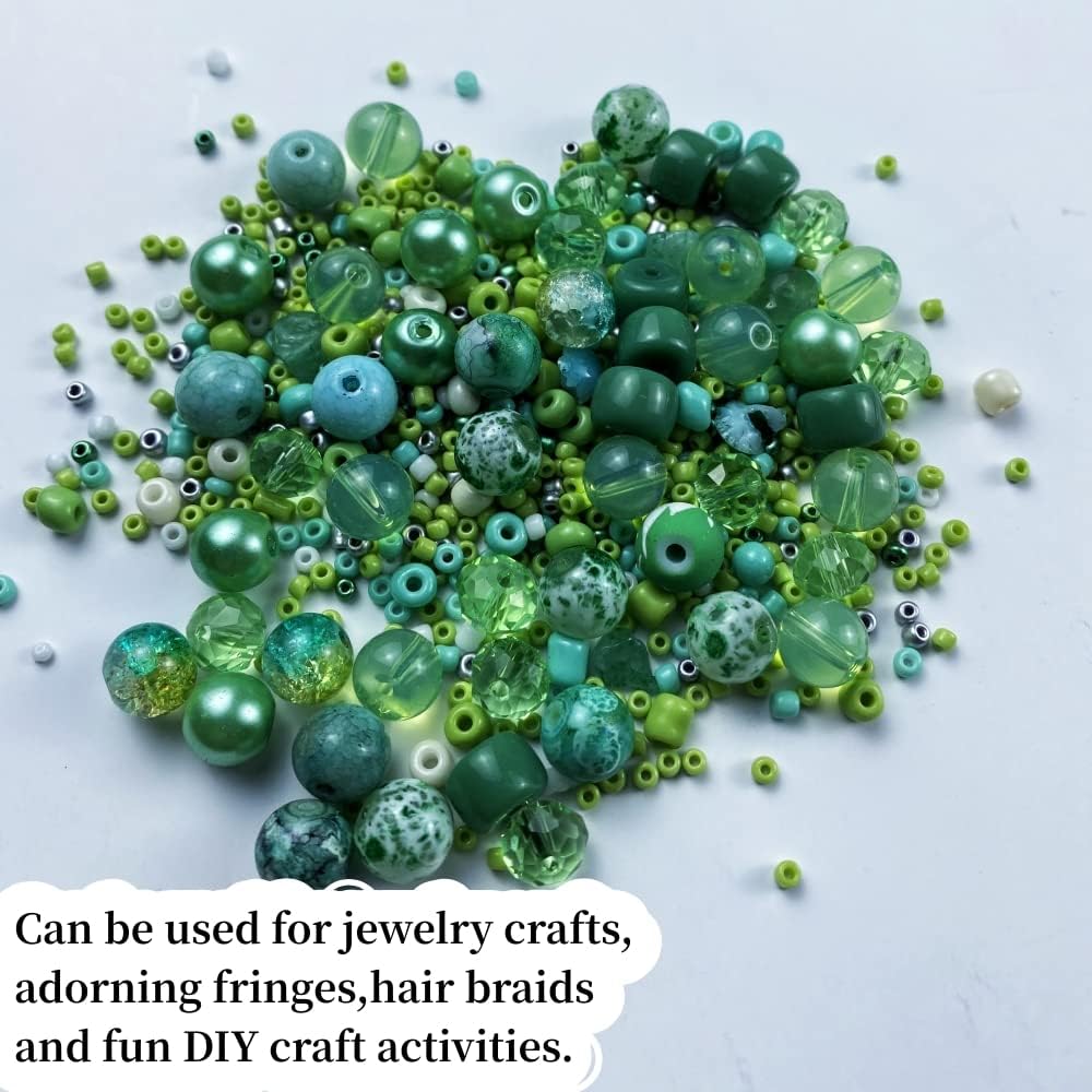 Assorted Glass Resin Beads Multi Size Colors Smooth Cracked Gravel Millet Spacer Beads for Bracelets Necklace Earring DIY Jewelry Making Craft(Light Green Series)