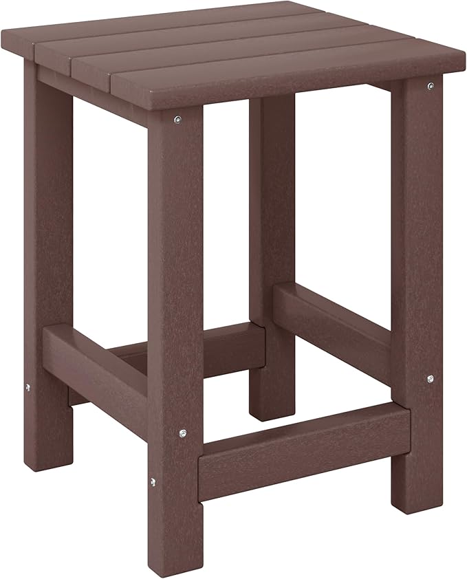 Costaelm Kids Outdoor Side Table, Small Patio HDPE Adirondack Square Table, Porch End Table for Outside Pool Garden, Dark Brown
