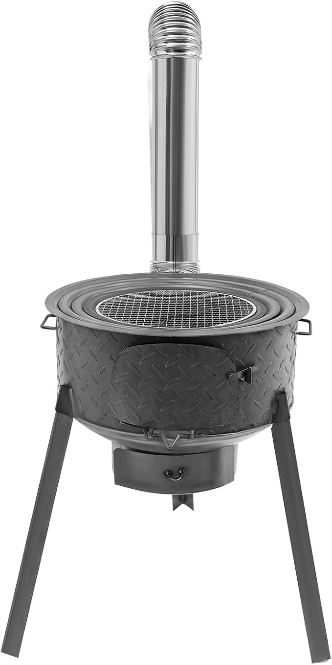 Wood Burning Stove, Steel Camping Stove with Furnace Rings, Chimney Pipes, Outdoor Heating & Cooking Hot Tent Stove, for Cooking, Backyard, Detachable
