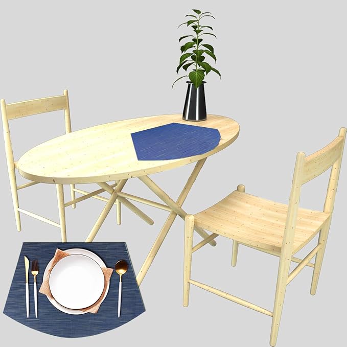 PIGCHCY Wedge Shaped Placemats Set of 6 with Centerpiece Round Mats Washable Kitchen Placemats Heat-Resistant Table Mats (Navy Blue)