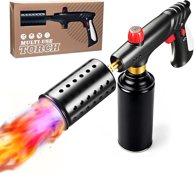 Propane Torch, Cooking Blow Torch Gun with Safety Lock, Charcoal Lighter, Flame Thrower, Kitchen Food Torch Head for Grill, Sous Vide, BBQ (Tank Not Included) (Platinum)