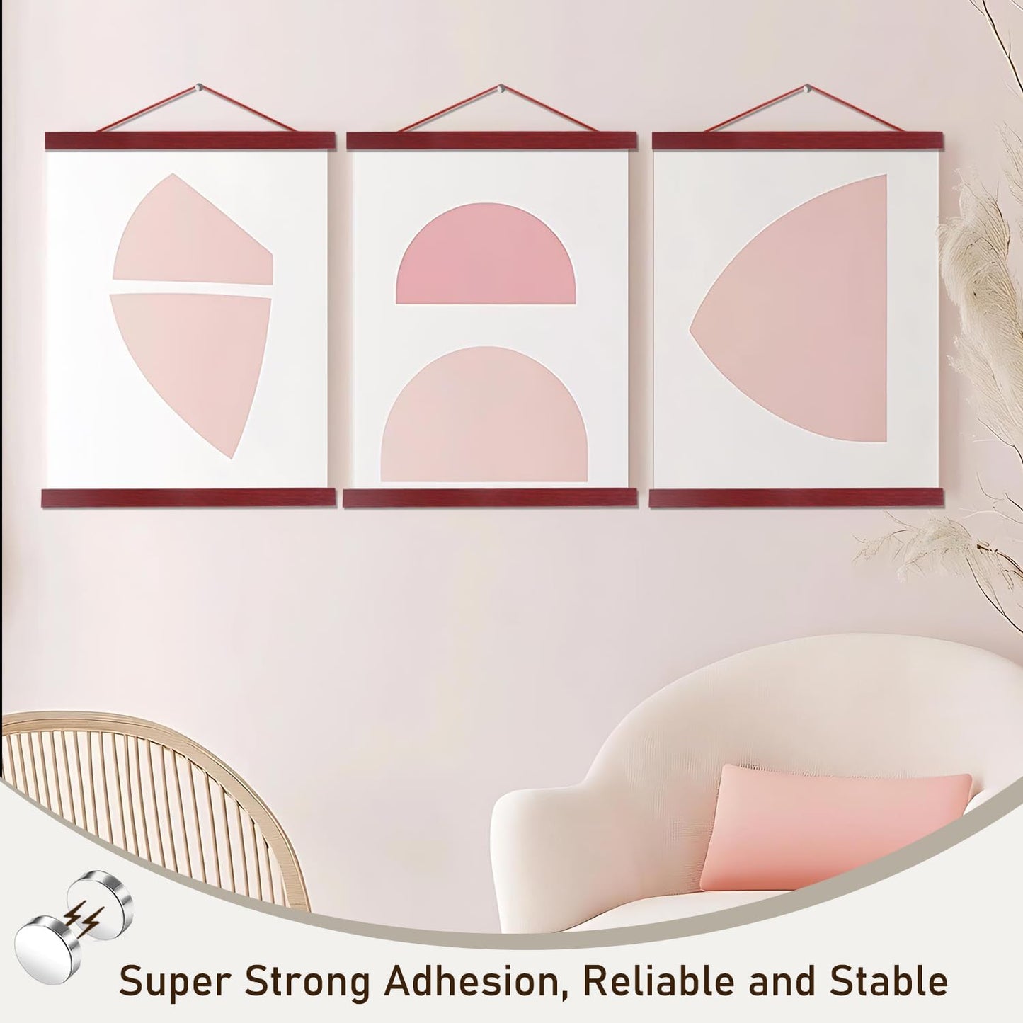 Artmag Magnetic Poster Hanger Frame, 22x34 22x28 22x30 Light Wood Wooden Magnet Canvas Artwork Print Poster Hangers Frames Hanging Kit (Mahogany, 22")