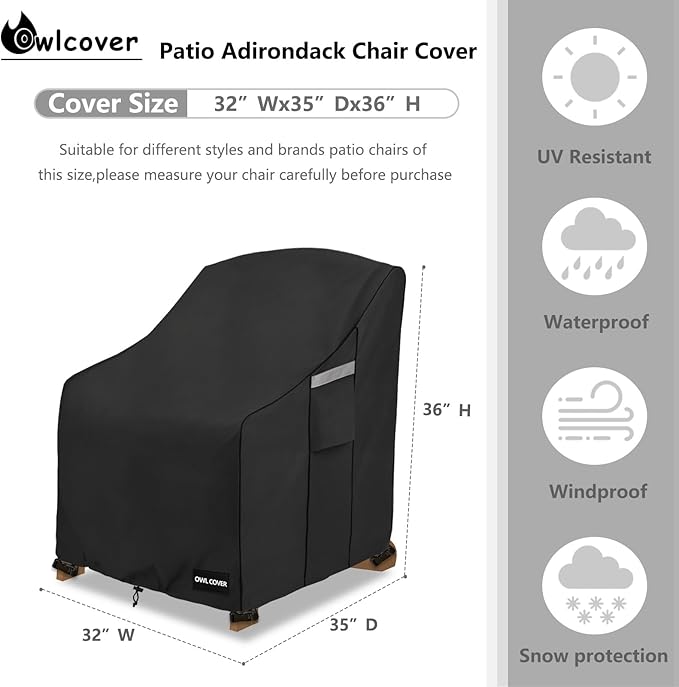 Outdoor Chair Covers 32"W x 35"D x 36"H,600D Heavy Duty Waterproof Patio Chair Cover,Outdoor Furniture Covers for Lawn/Garden Chiar,Black