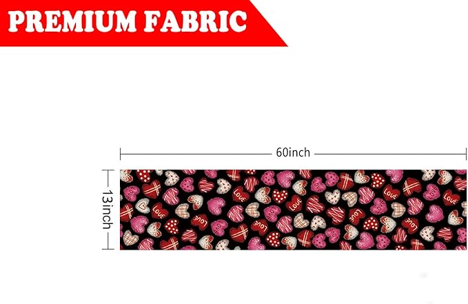 Valentines Day Decorations Table Runner Love Hearts Black Kitchen Dining Table Decor Holiday Anniversary Indoor Outdoor Party Suppies 60×13 Inch