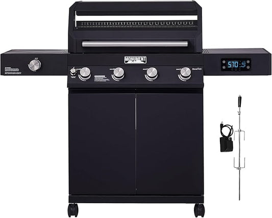 Monument Grills 4-Burner Liquid Propane Gas Smart bbq Grill Denali 425 with Stainless Steel Rotisserie Kit(2 Items)