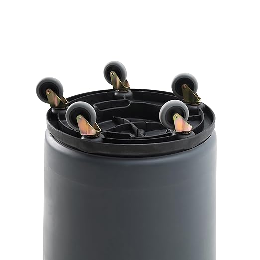PRO&Family Commercial Round Trash Can with Lid and Dolly Rolling Waste Container, Ingredient Bin, Heavy-Duty Plastic, Anti-Static, Kitchen, Office, Outdoor Use (Gray, 32 Gallon)