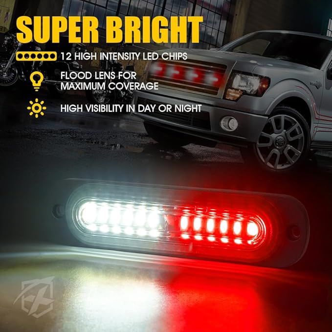 Xprite White Red LED Surface Mount Strobe Lights Kit, w/Control Panel Emergency Safety Warning Flashing Grille Cop Marker Light Assembly for Vehicles Trucks ATV UTV Motorcycle 4PCS