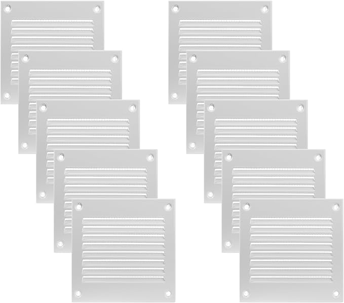 Vent Systems 4'' x 4'' Inch (Overall Dimensions) - Pack of 10 - White Air Vent Cover - Metal Air Return Grill with Built in Guard Screen Mesh - HVAC Ducting Vent Duct Cover for Interior, Exterior Use