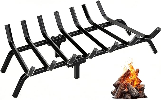 FEED GARDEN Fireplace Grate 30 inch Heavy Duty Fireplace Log Holder, 1/2" Solid Steel Bar Fire Pit Grate for Indoor Outdoor, Wood Stove Fireplace Accessories Wrought Iron Firewood Burning Rack