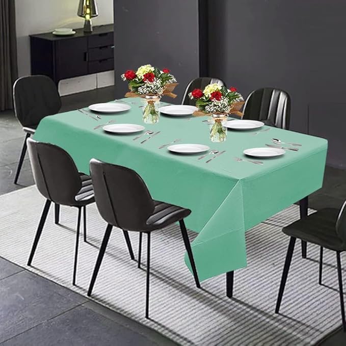 PARTY BARGAINS 54" X 108" Paper & Plastic Table Covers, Mint Green, 5 Pack