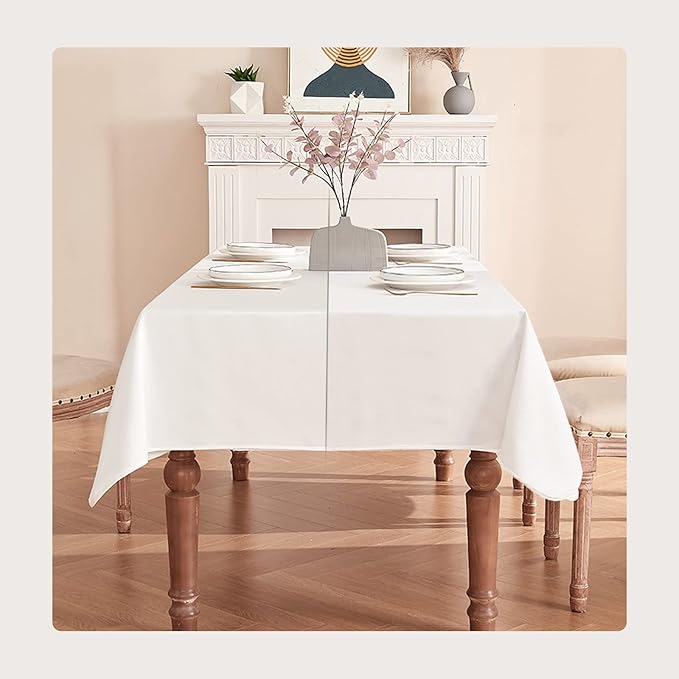 BALCONY & FALCON Rectangle Table Cloth Waterproof Tablecloth Fuzzy Linen and Satin Double-Sided Usable Table Cover for Dining, Kitchen, Cafe, Parties and Outdoor Use (White 55x70)