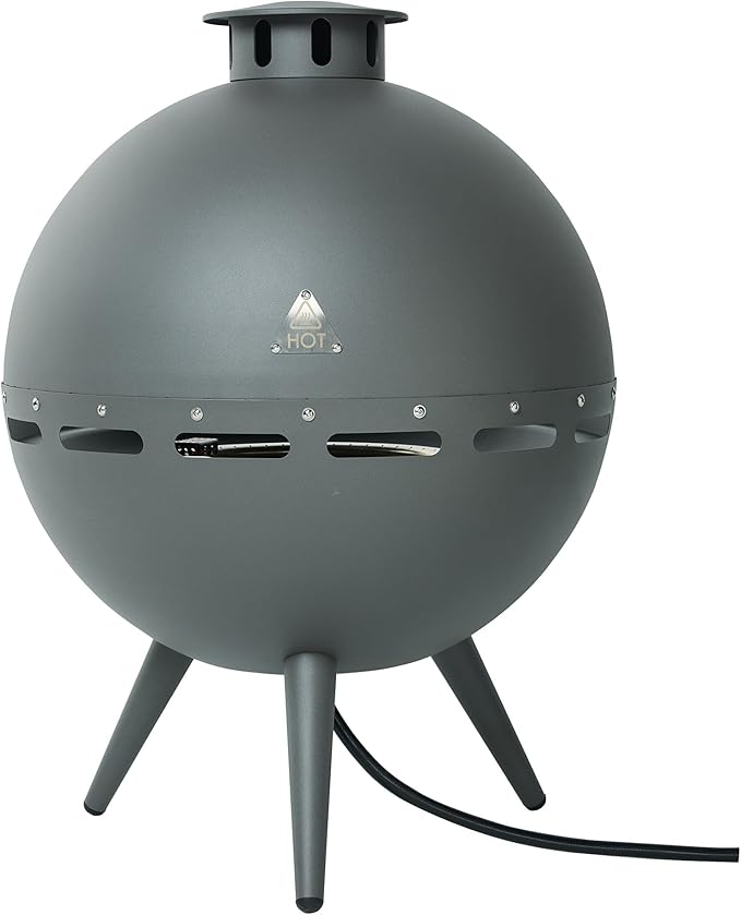 24-Inch Chimenea Propane Fire Pit with Natural Gas Conversion Kit, 55,000 BTU Gas Fire Pit, Hemispherical 3-Legged Firepit with Lava Rocks and Rain Cover, Gray