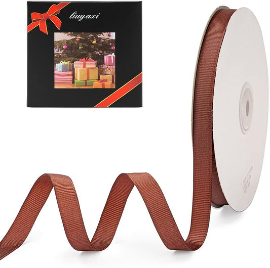 LIUYAXI 1/2" X 50 Yards Solid Brown Grosgrain Ribbon, Perfect for Crafts, Wedding Decor, DIY Hair Accessories, Sewing, Gift Package Wrapping and More