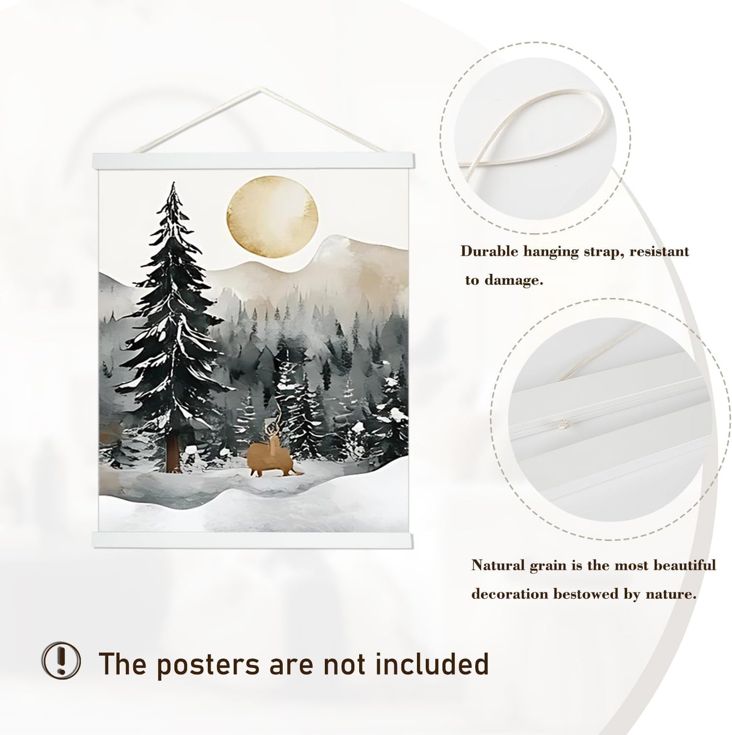 Artmag Magnetic Poster Hanger Frame, 30x40 30x20 30x24 Light Wood Wooden Magnet Canvas Artwork Print Poster Hangers Frames Hanging Kit (White, 30")