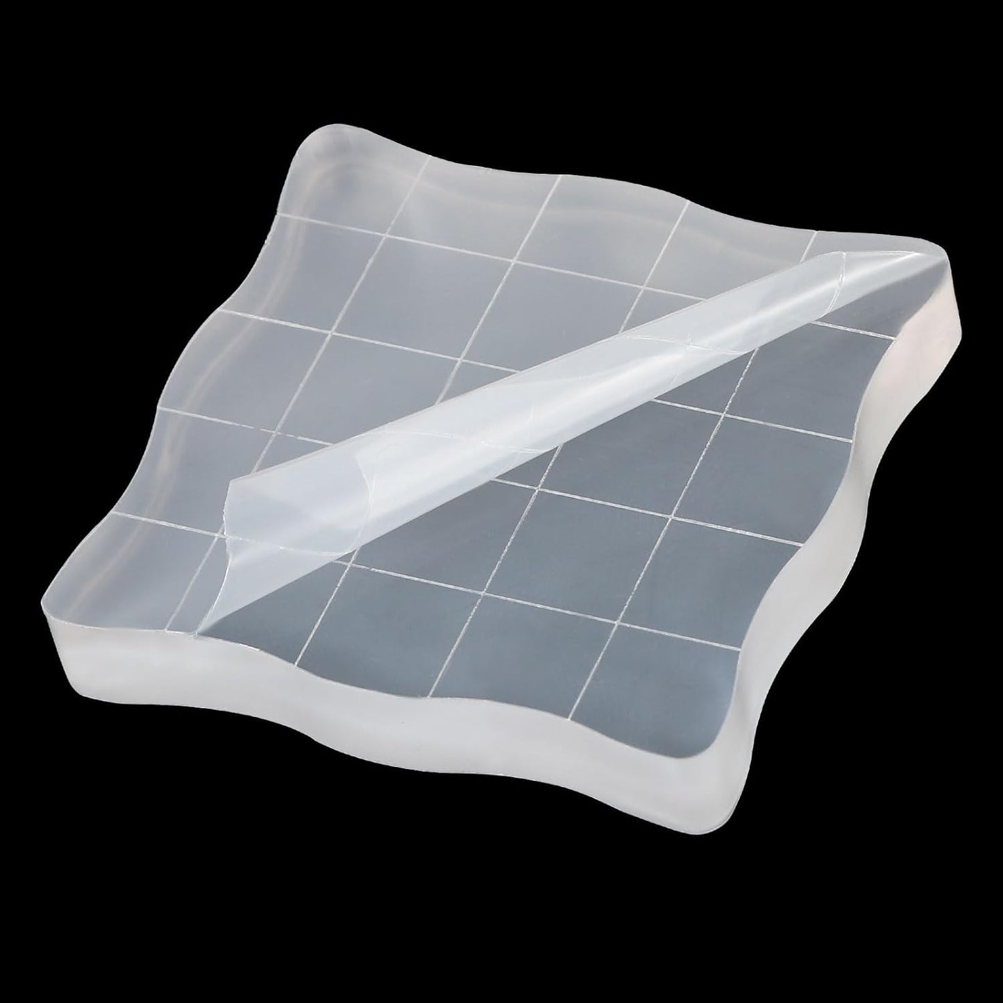 PATIKIL 2" x 2" Acrylic Stamp Block, 2 Pack Clear Stamping Block with Grid Lines Decorative Mounting Blocks Wave for Scrapbooking DIY Crafts Card Making
