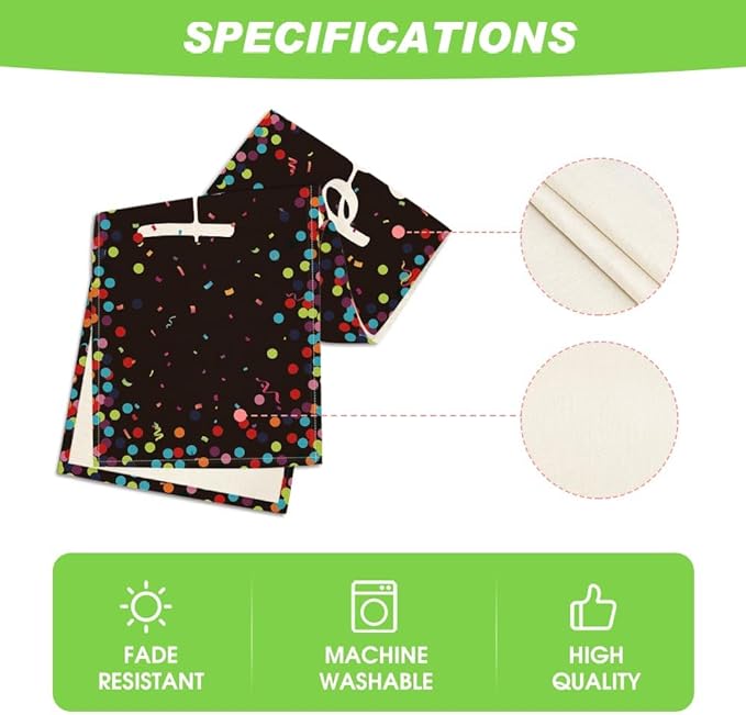 Artoid Mode Polka Dot Black Happy Birthday Table Runner, Seasonal Kitchen Dining Table Decoration for Home Party Decor 13x72 Inch