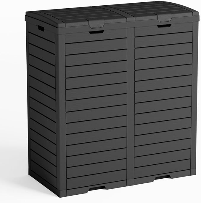 Outdoor Trash Can with lid, Waterproof, UV-Resistant Resin Garbage Can, Lockable Lid and Drip Tray, Animal-Proof, for Patio, Kitchen, Backyard and Deck (Black, 76 Gallon)