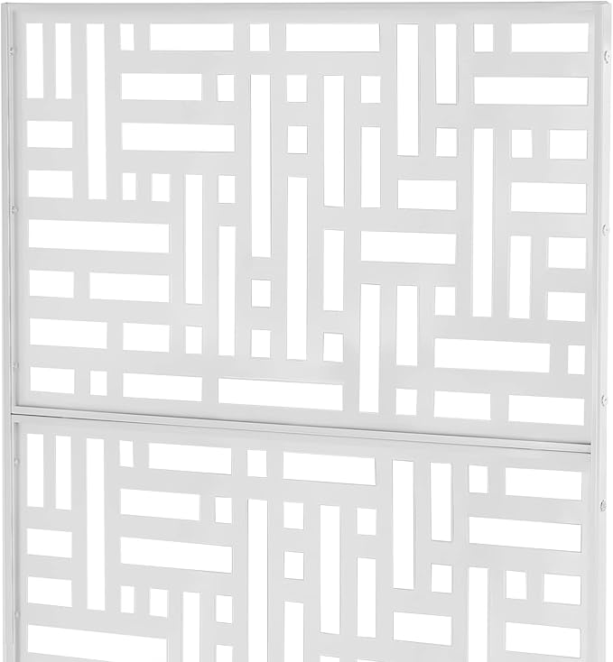 75" H×35" W Decorative Outdoor Privacy Screen with Stand, Outdoor Decor Privacy Fence Screen Metal Fence Panels, Free Standing Metal Divider for Patio Lawn Deck (White-Street)