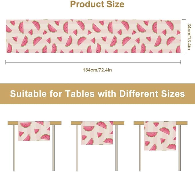 Fruits Table Runner, Tasty Summer Fruit Watermelon Stripes Fun Art Print Table Runner for Kitchen Dining Party Holiday Home 13x108in