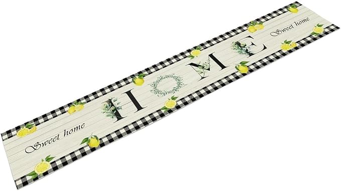 Lemon Fruit Home Table Runner,Vintage Farmhouse Rustic Black White Buffalo Plaid Dining Table Decoration for Home Holiday Party Dresser Kitchen Cabin Restaurant Wedding Decor 13×60in