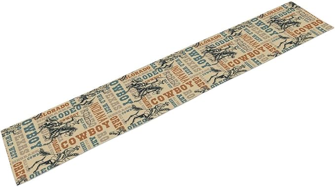 Western Cowboy Table Runner, Vintage Country American West Cowboy Riding Horse Table Runner for Home Kitchen Dining Party Farmhouse Cafe Outdoor 13x108in