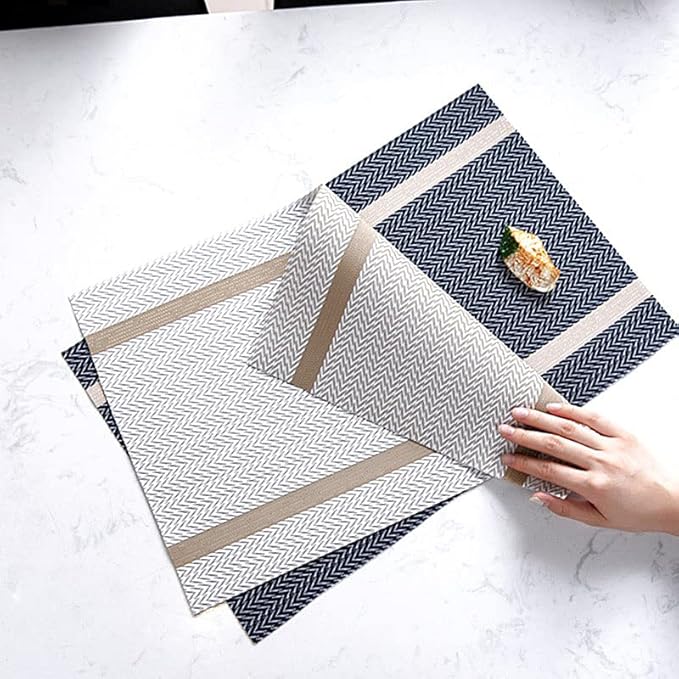 PIGCHCY Luxurious Placemats and Table Runner Set, Stylish Durable Placemats Set of 6 for Home Wedding Hotel Decoration (Beige White)